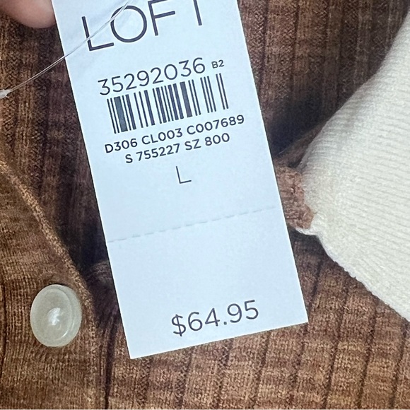 NWT LOFT Two Tone Bell Sleeve Ribbed Polo Sweater in Cocoa Powder - Picture 10 of 11
